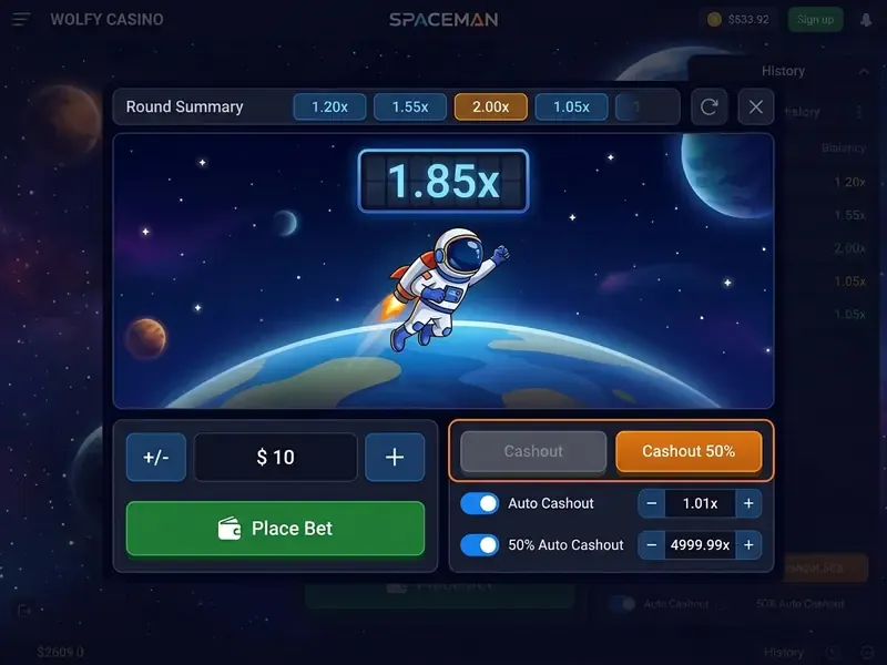 spaceman online grensesnitt